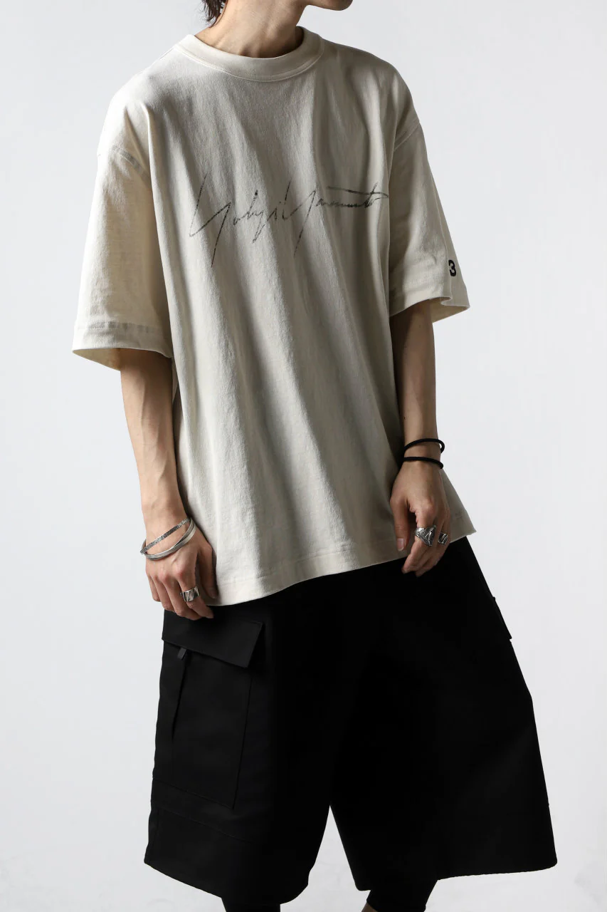 Y-3 Yohji Yamamoto DISTRESSED SIGNATURE SHORT SLEEVE TEE (ECRU) - Image 4