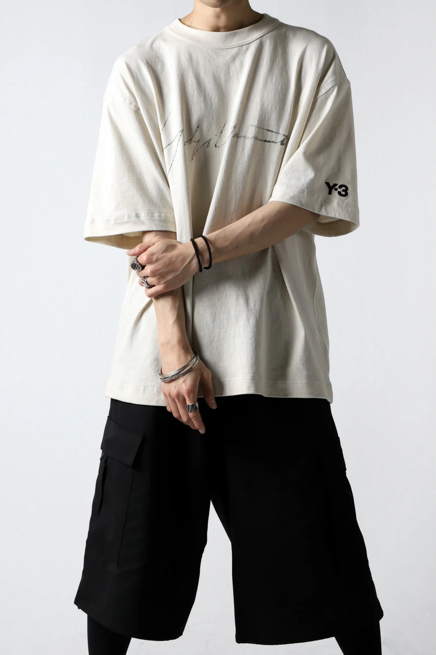 Y-3 Yohji Yamamoto DISTRESSED SIGNATURE SHORT SLEEVE TEE (ECRU) - Image 5