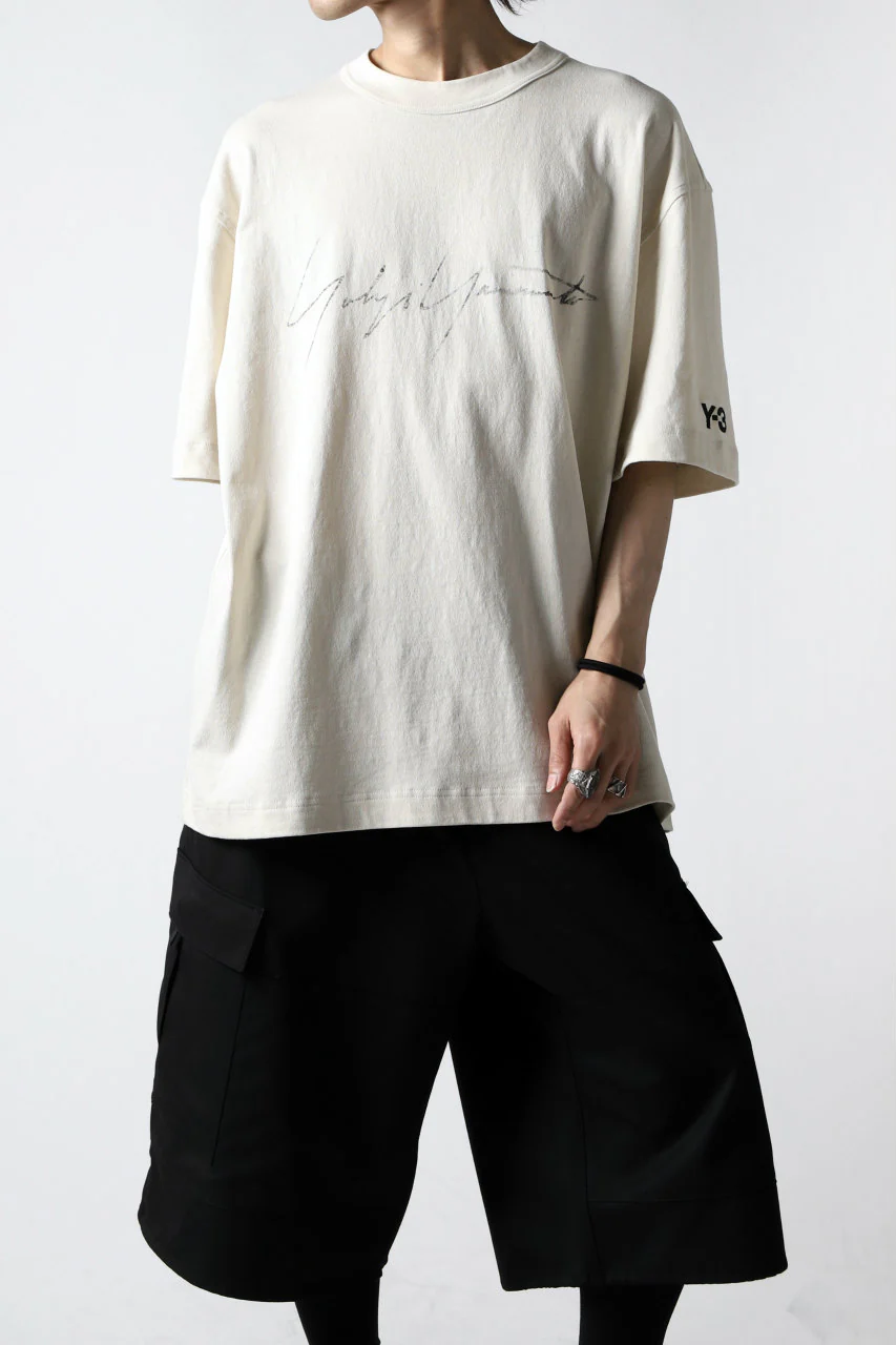 Y-3 Yohji Yamamoto DISTRESSED SIGNATURE SHORT SLEEVE TEE (ECRU) - Image 6