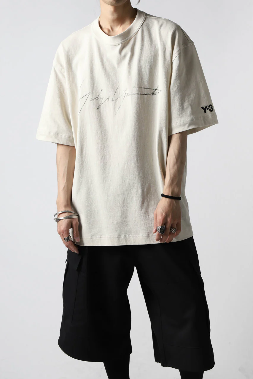 Y-3 Yohji Yamamoto DISTRESSED SIGNATURE SHORT SLEEVE TEE (ECRU) - Image 7