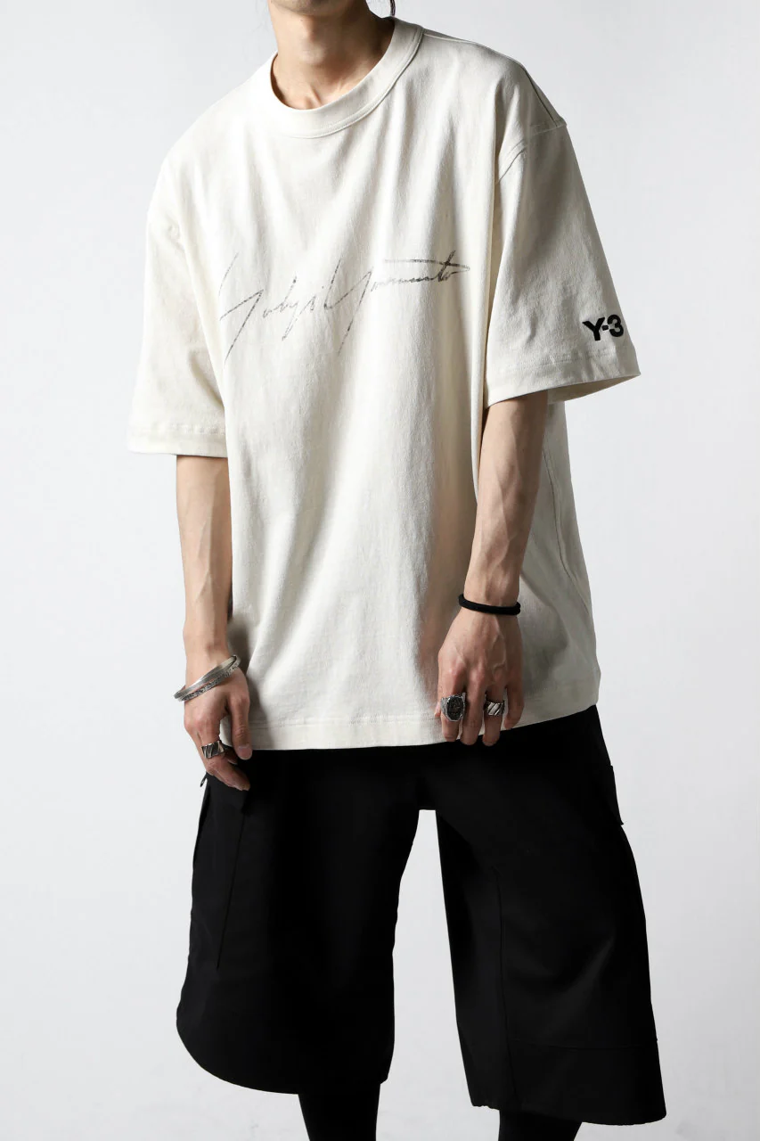 Y-3 Yohji Yamamoto DISTRESSED SIGNATURE SHORT SLEEVE TEE (ECRU) - Image 8