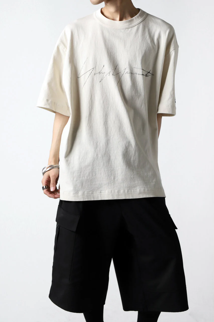 Y-3 Yohji Yamamoto DISTRESSED SIGNATURE SHORT SLEEVE TEE (ECRU) - Image 9