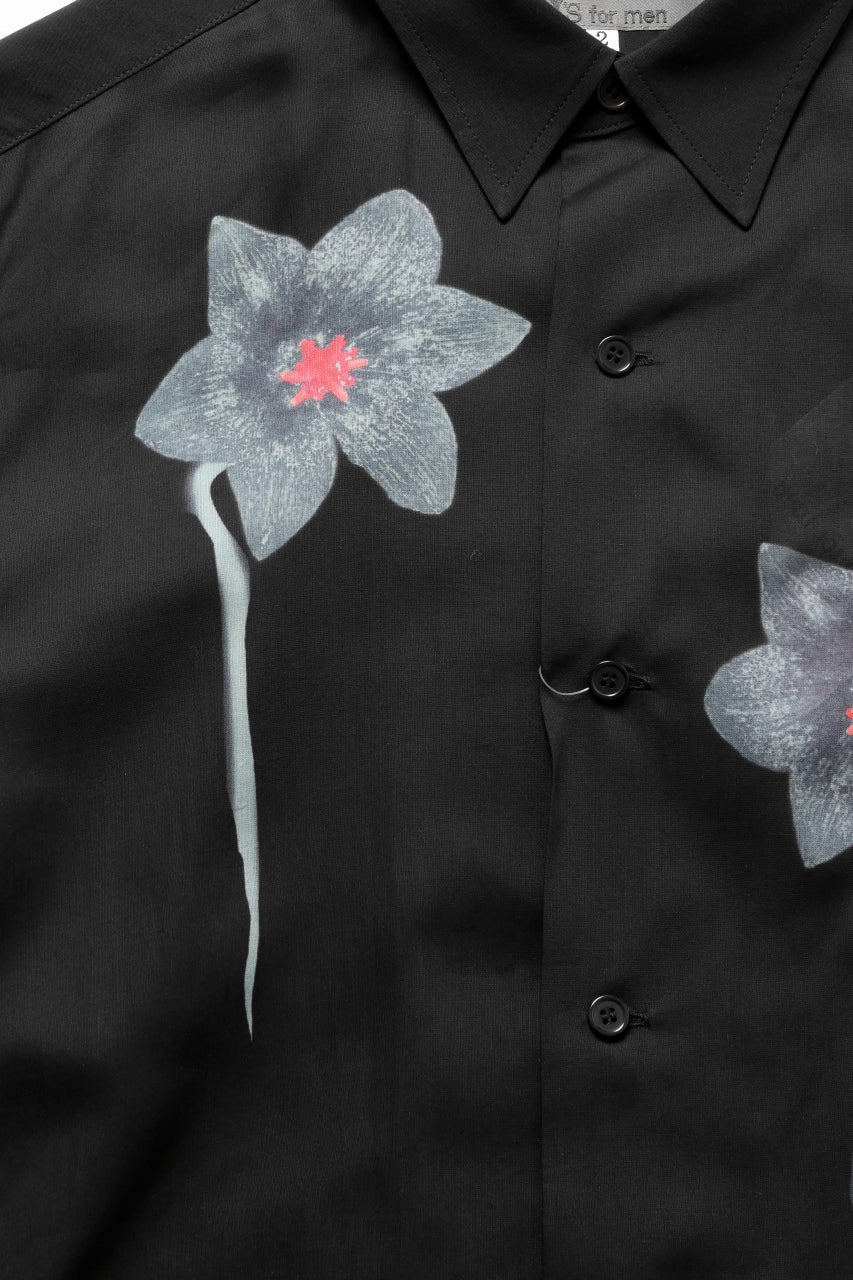 Y's for men REGULAR COLLAR SHIRT WITH BLACK FLOWER PRINT (BLACK) - Image 6