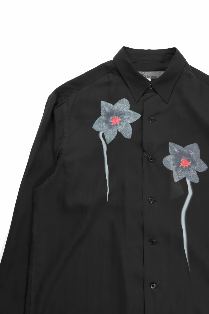 Y's for men REGULAR COLLAR SHIRT WITH BLACK FLOWER PRINT (BLACK) - Image 7