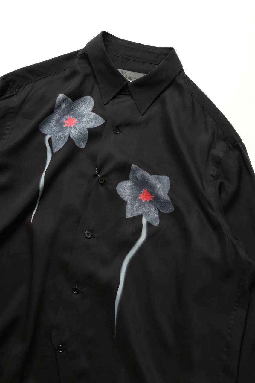Y's for men REGULAR COLLAR SHIRT WITH BLACK FLOWER PRINT (BLACK) - Image 8